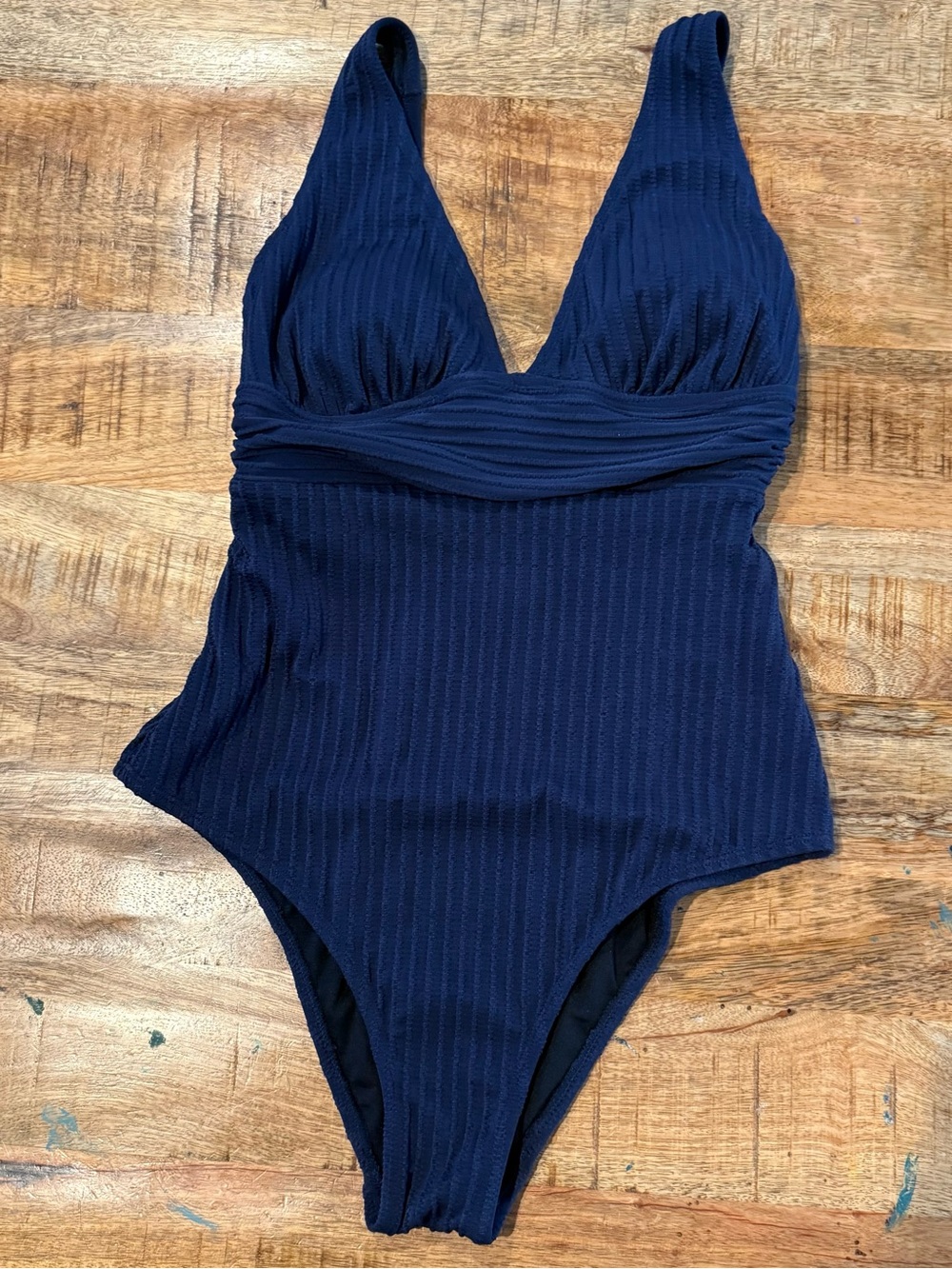 Cupshe Navy Ribbed & Ruched One-Piece Size Medium - Picture 2 of 8